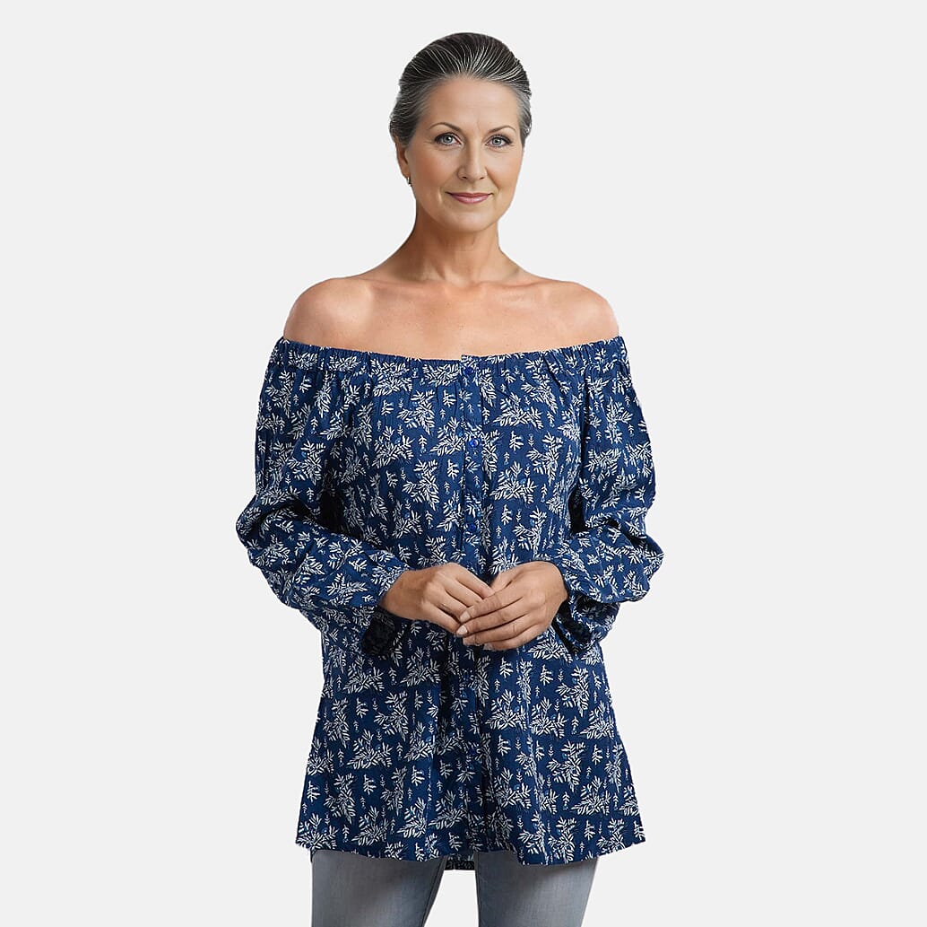 Viscose Printed Off Shoulder Top - Black