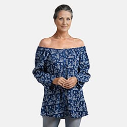 Viscose Printed Off Shoulder Top - Black