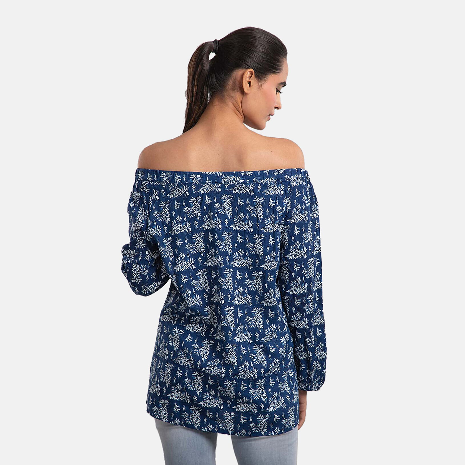 Viscose Printed Off Shoulder Top - Black