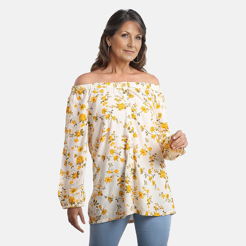 Viscose Printed Off Shoulder Top - Black