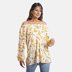 Viscose Printed Off Shoulder Top - Black