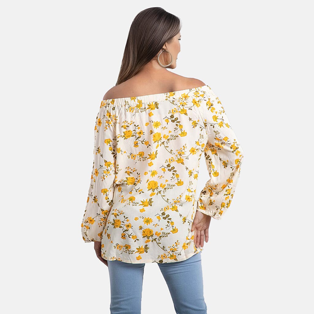Viscose Printed Off Shoulder Top - Black