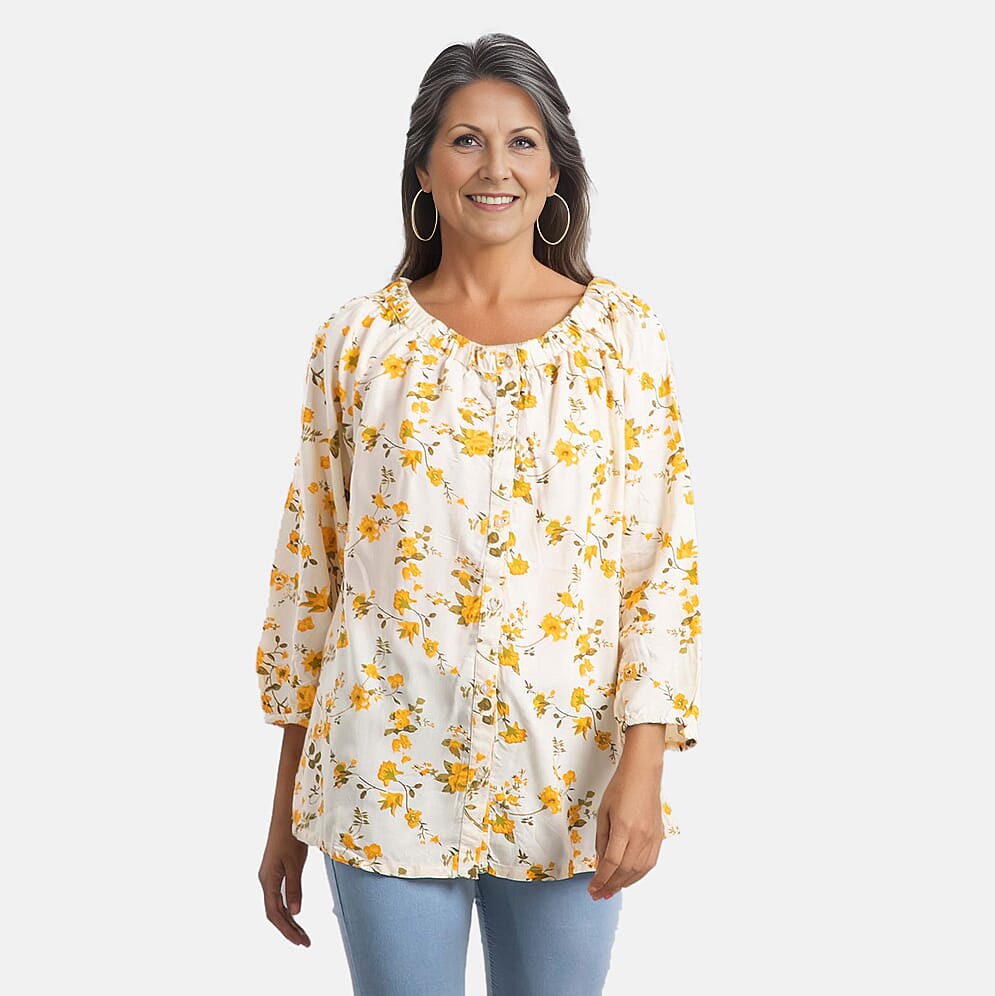 Viscose Printed Off Shoulder Top - Black