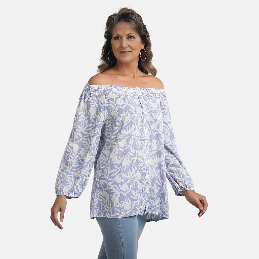 Viscose Printed Off Shoulder Top - Black