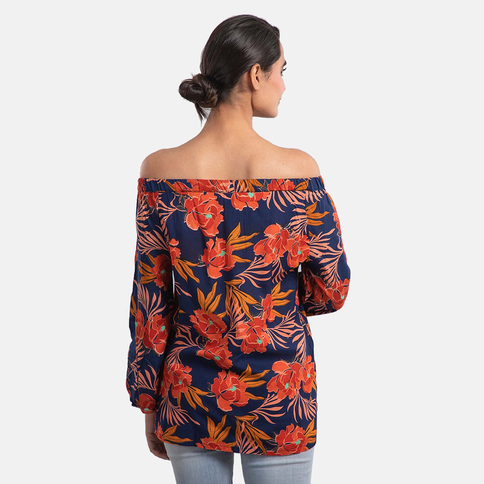 Viscose Printed Off Shoulder Top - Black
