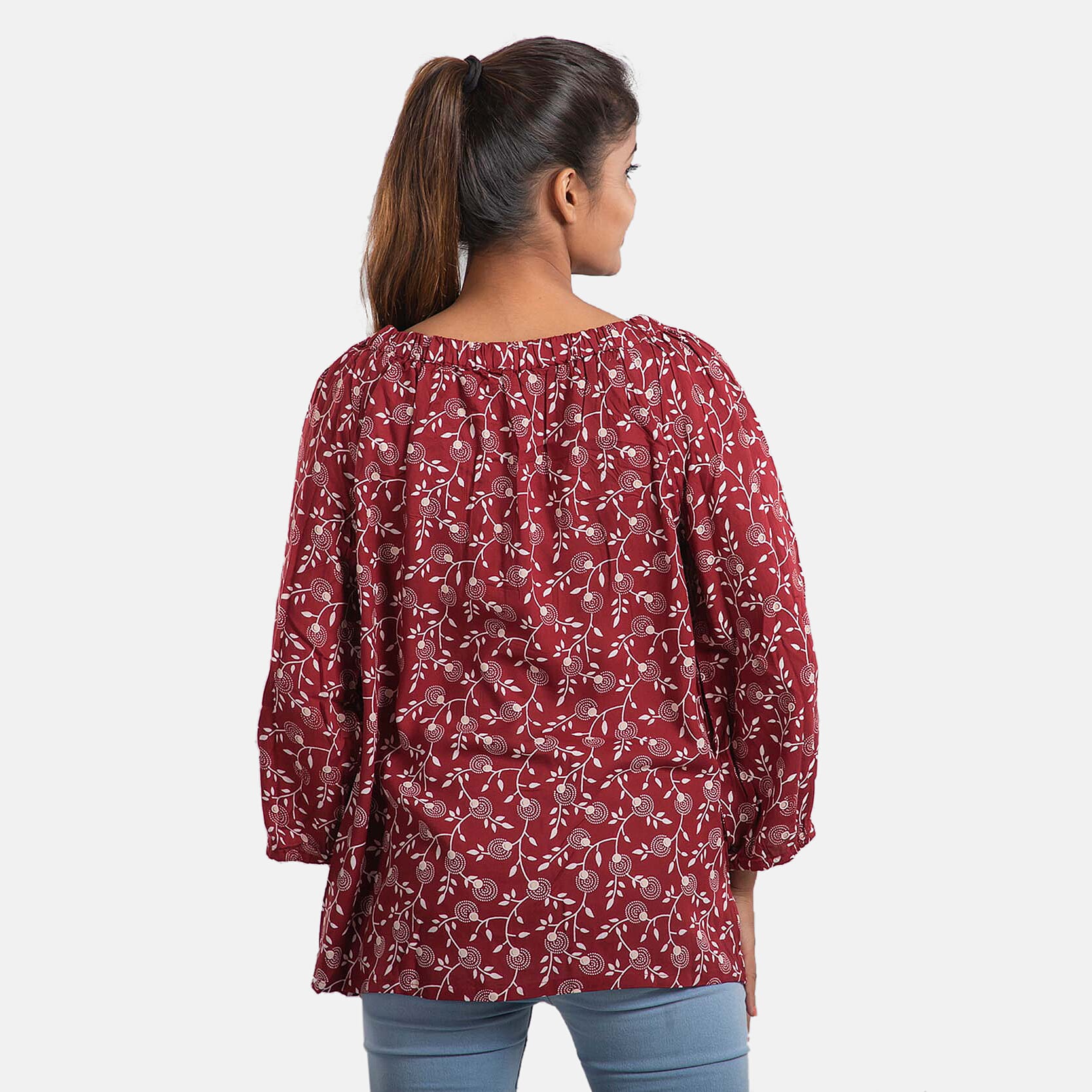Viscose Printed Off Shoulder Top - Black
