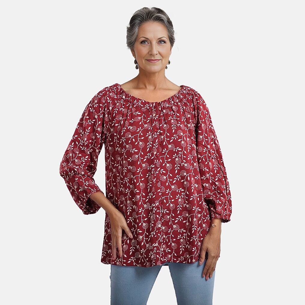 Viscose Printed Off Shoulder Top - Black