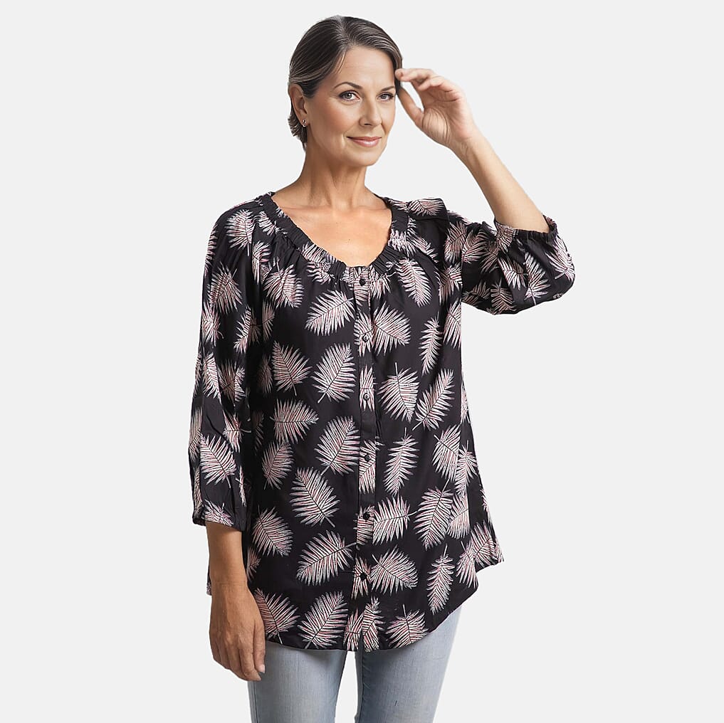 100% Viscose Leaf Pattern Off Shoulder Top (Size-14) - Black