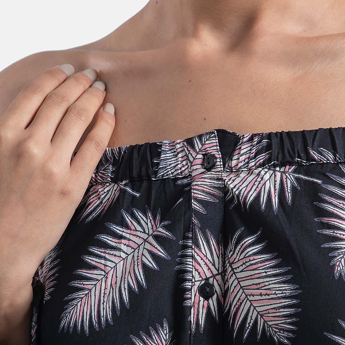 100% Viscose Leaf Pattern Off Shoulder Top (Size-14) - Black