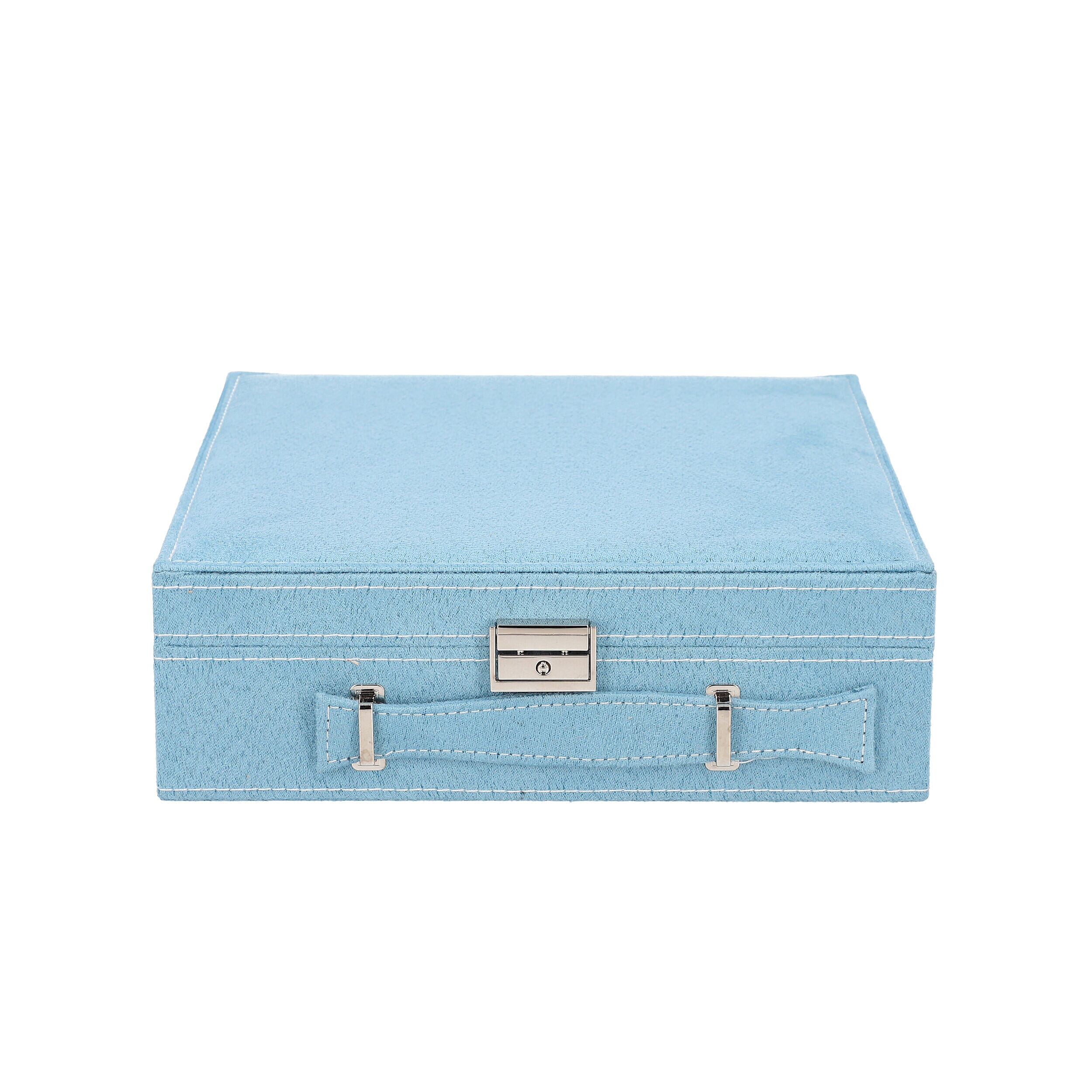 Two Tier Jewellery Box with Handle and Lock (Size 26x26x9Cm) - Turquoise Blue