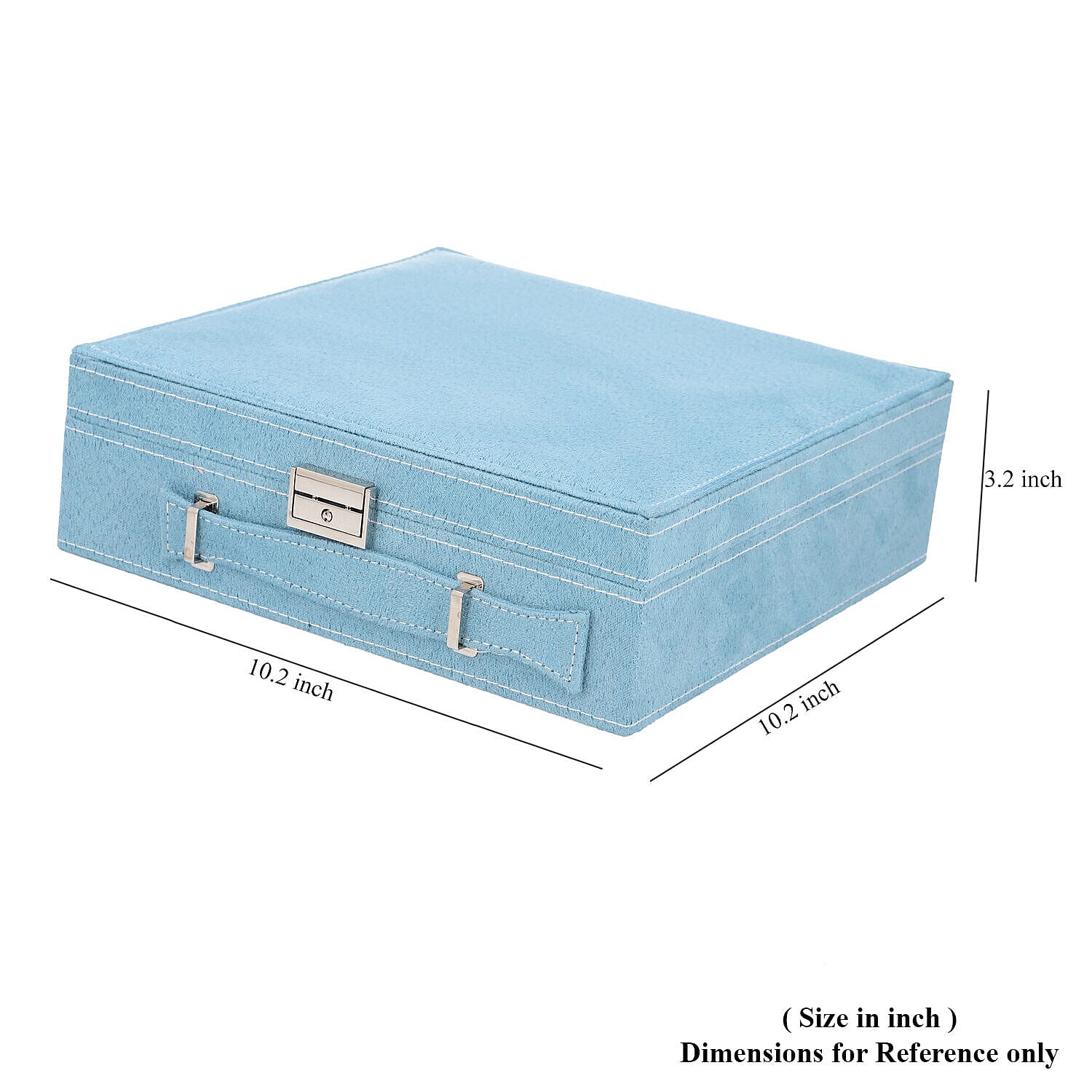 Two Tier Jewellery Box with Handle and Lock (Size 26x26x9Cm) - Turquoise Blue