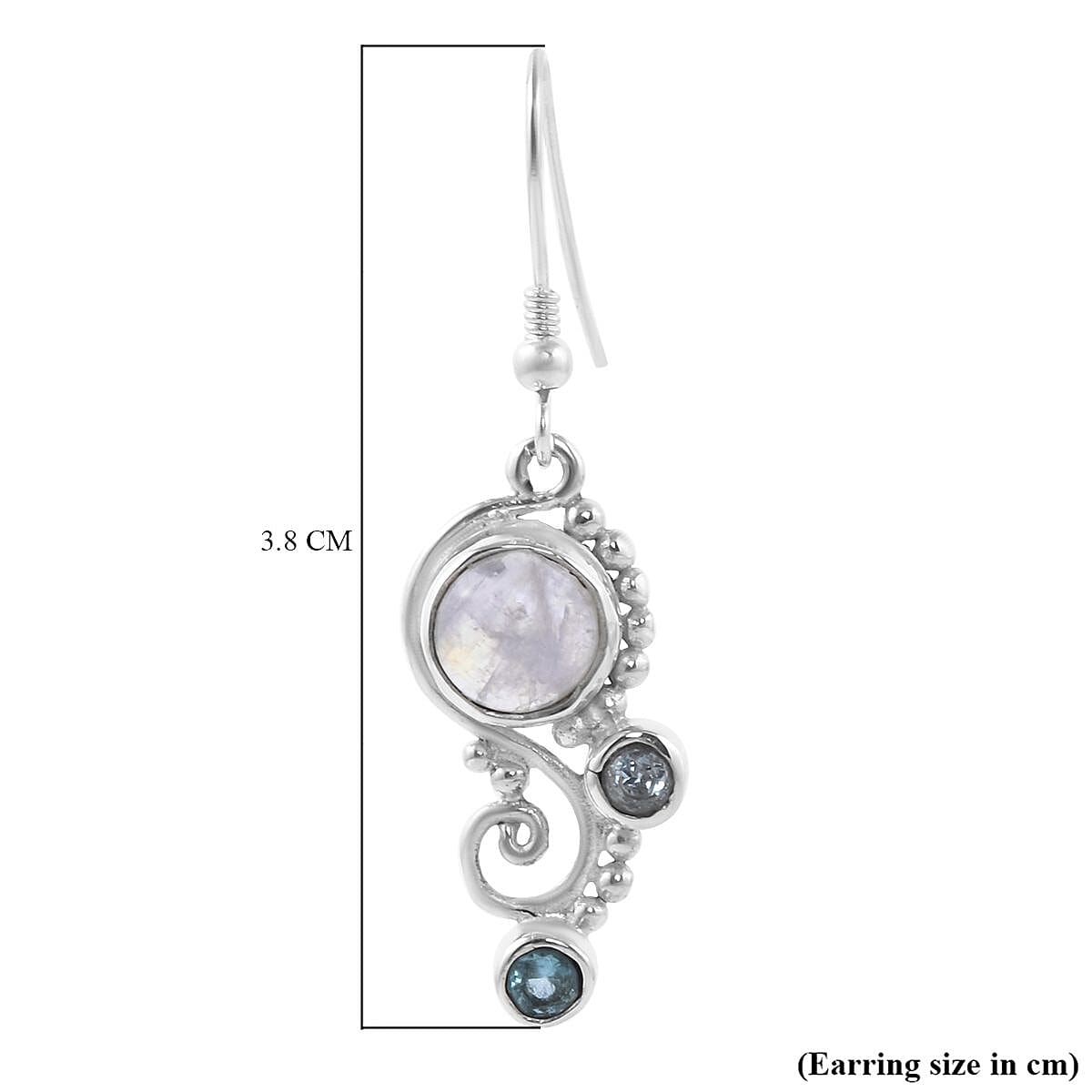 Royal Bali Gem Vitality Collection - Rainbow Moonstone, Blue Topaz and Blue Apatite Earrings in Sterling Silver 3.68 Ct.