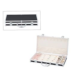 Portable Small Dot Pattern Jewellery Box with Handle and Anti Tarnish Lining in Lock Clasp- Black