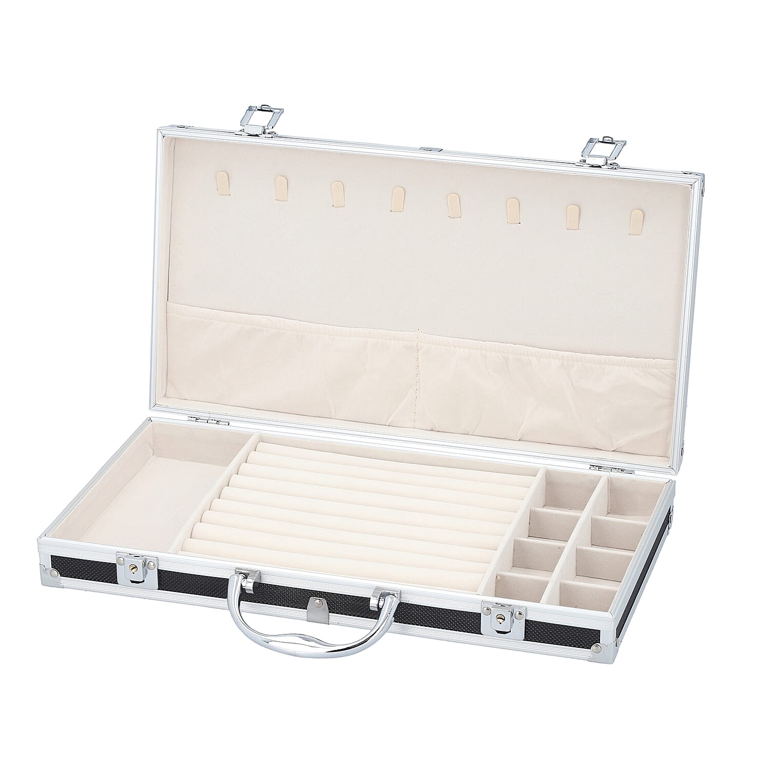 Portable Small Dot Pattern Jewellery Box with Handle and Anti Tarnish Lining in Lock Clasp- Black