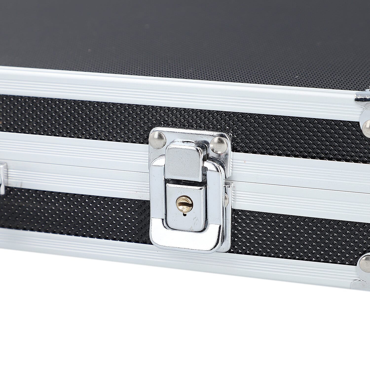 Portable Small Dot Pattern Jewellery Box with Handle and Anti Tarnish Lining in Lock Clasp- Black