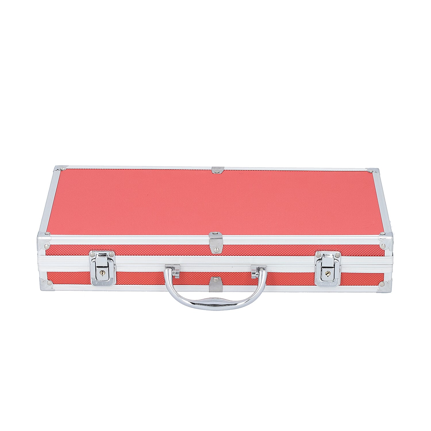 Portable Small Dot Pattern Jewellery Box with Handle and Anti Tarnish Lining in Lock Clasp (Size:38x21x6 Cm) - Red