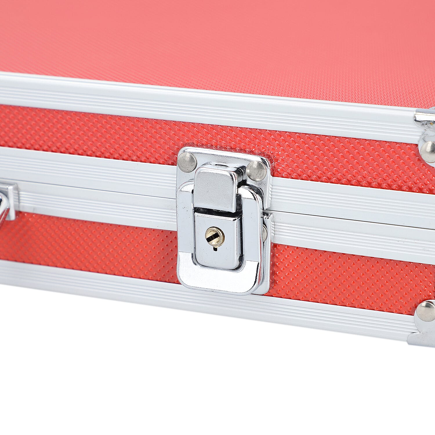 Portable Small Dot Pattern Jewellery Box with Handle and Anti Tarnish Lining in Lock Clasp (Size:38x21x6 Cm) - Red