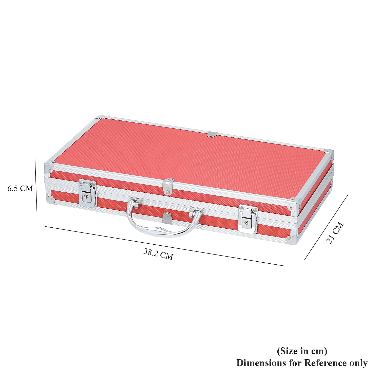 Portable Small Dot Pattern Jewellery Box with Handle and Anti Tarnish Lining in Lock Clasp (Size:38x21x6 Cm) - Red