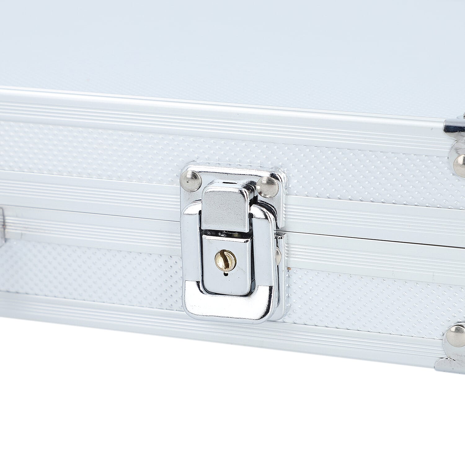 Portable Small Dot Pattern Jewellery Box with Handle and Anti Tarnish Lining in Lock Clasp (Size-38x21x6 Cm) - Silver