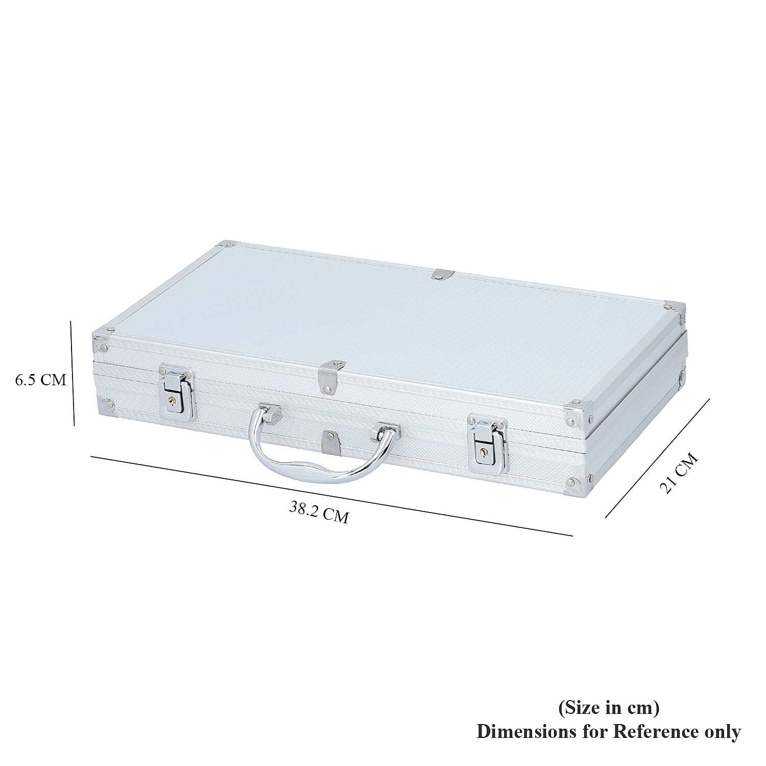 Portable Small Dot Pattern Jewellery Box with Handle and Anti Tarnish Lining in Lock Clasp (Size-38x21x6 Cm) - Silver