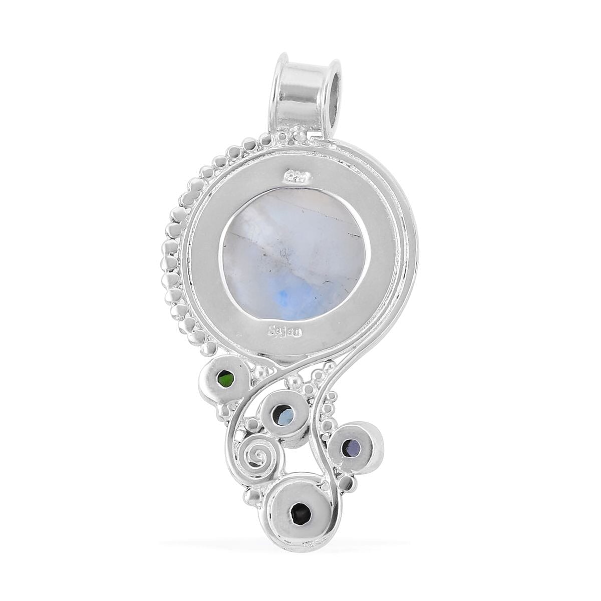 Royal Bali Gem Vitality Collection - Rainbow Moonstone and Multi Gemstone Pendant in Sterling Silver 14.80 Ct, Silver Wt. 10.00 Gms.