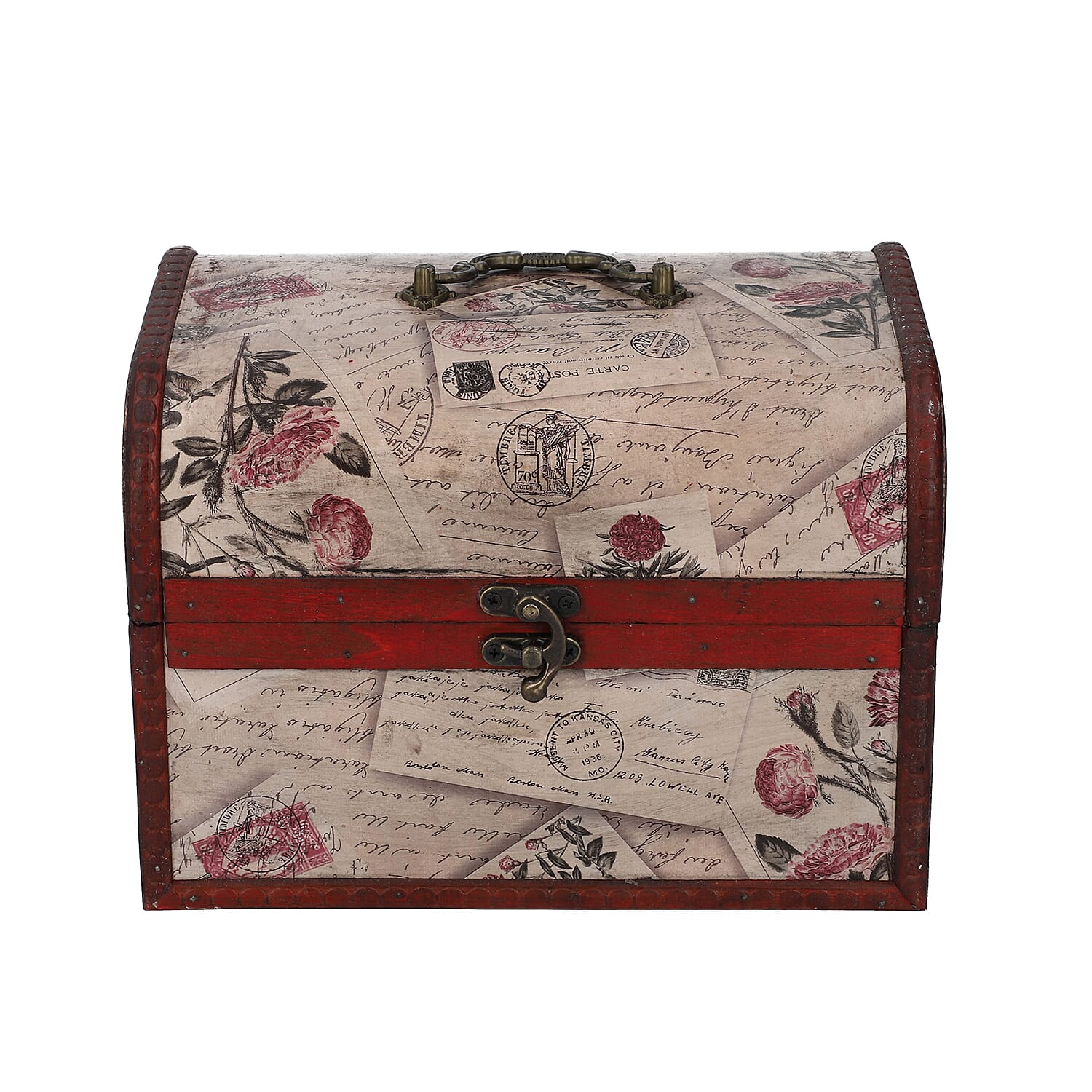 Set of 3 - Rose Pattern Wooden Jewellery Box with Lock (Size 12x8x8Cm, 16x12x11Cm, 22x16x16Cm)
