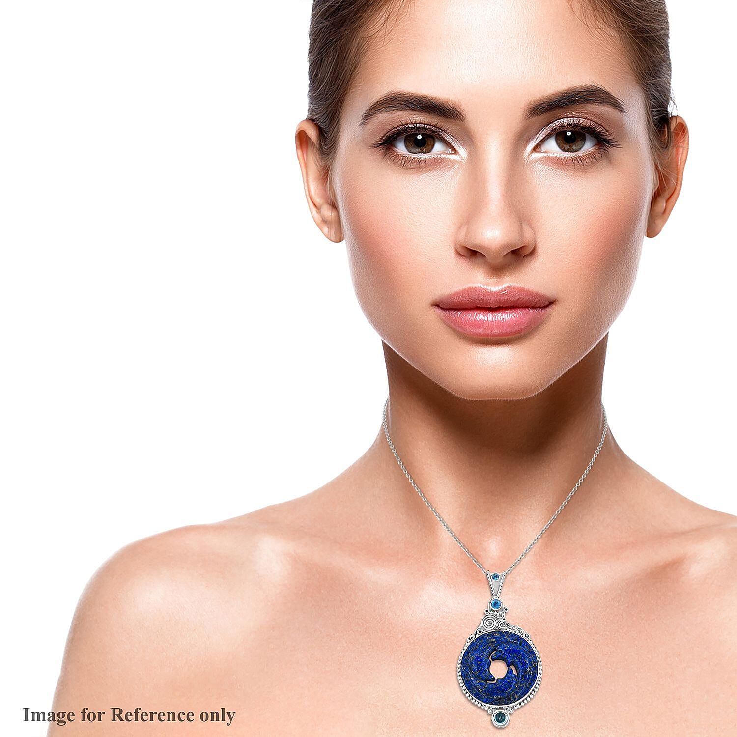 Sajen Silver NATURES JOY Collection - Carved Lapis Lazuli, Swiss Blue Topaz and Skyblue Topaz Pendant  Sterling Silver 47.74 Ct, Silver Wt. 10.50 Gms