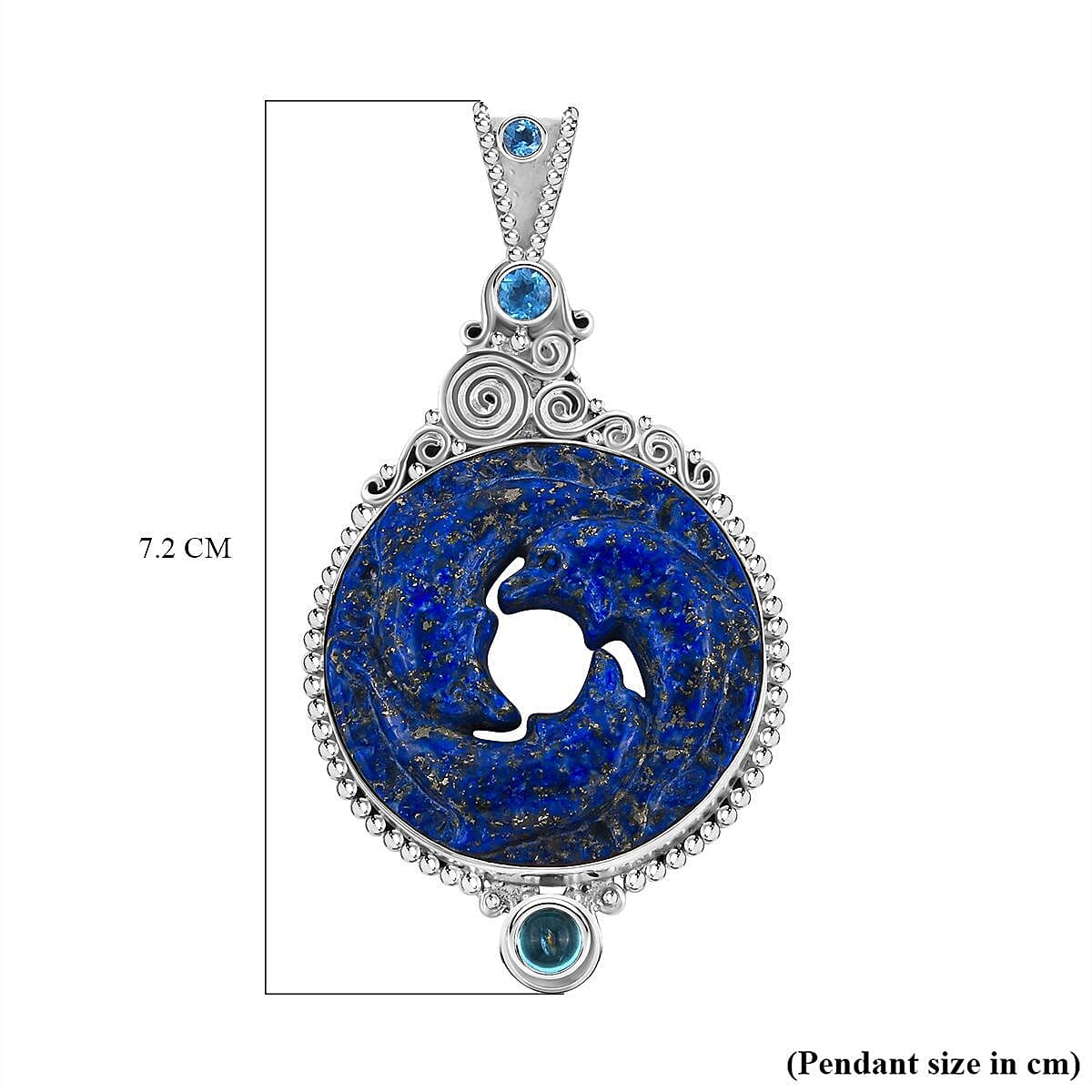 Sajen Silver NATURES JOY Collection - Carved Lapis Lazuli, Swiss Blue Topaz and Skyblue Topaz Pendant  Sterling Silver 47.74 Ct, Silver Wt. 10.50 Gms