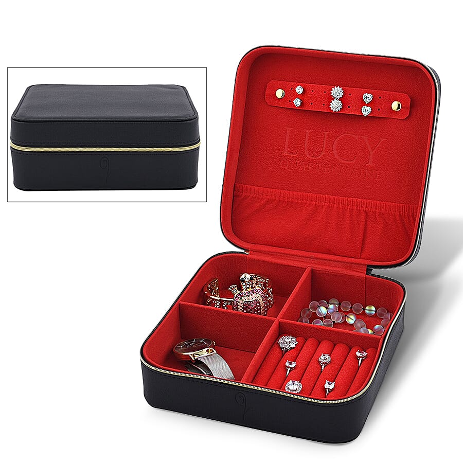 LUCYQ - Portable Large Jewellery Box with Zipper Closure - Black