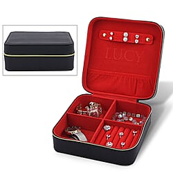 LUCYQ - Portable Large Jewellery Box with Zipper Closure - Black