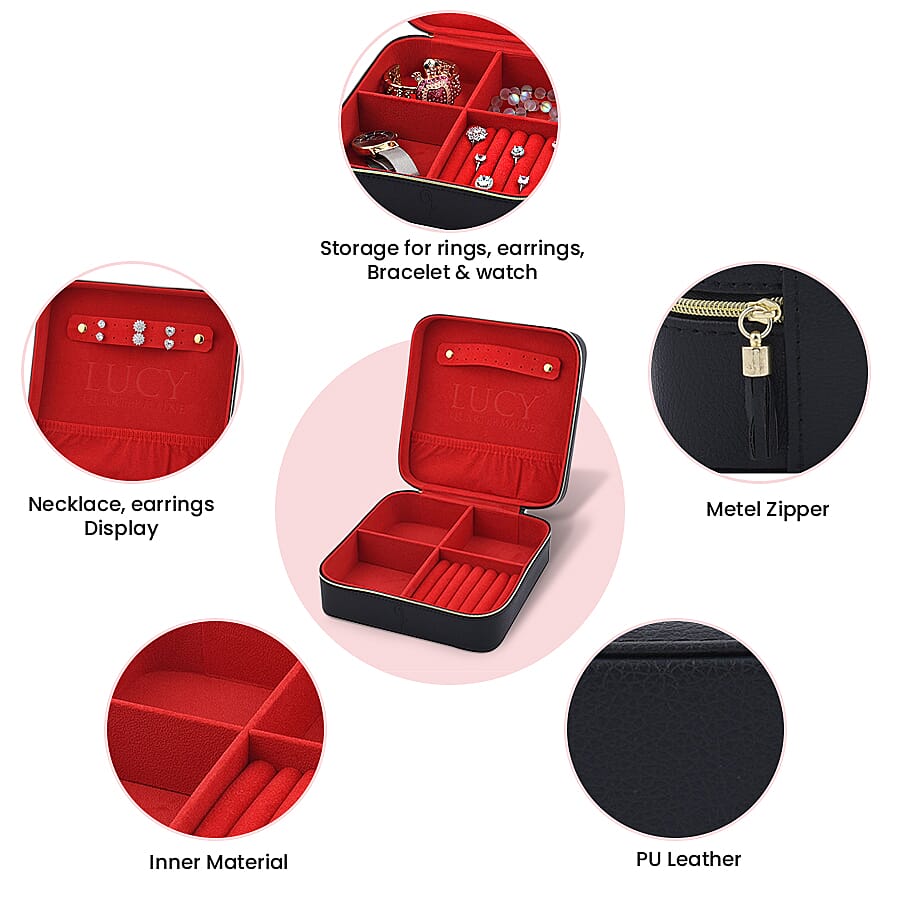 LUCYQ - Portable Large Jewellery Box with Zipper Closure - Black