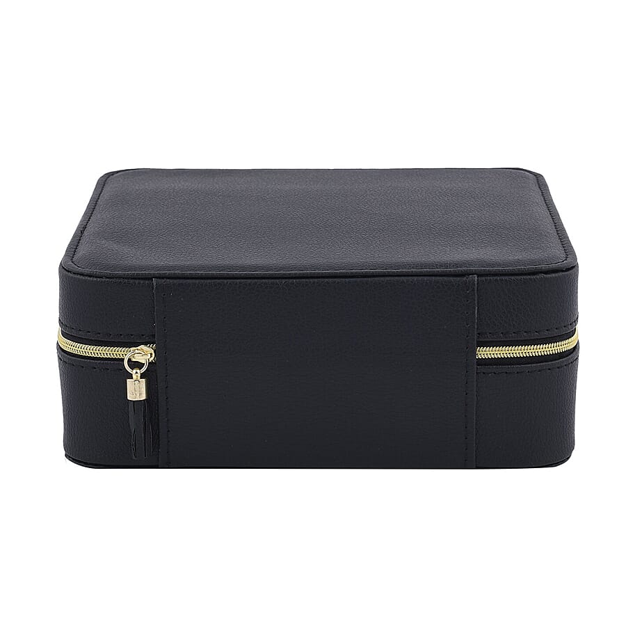 LUCYQ - Portable Large Jewellery Box with Zipper Closure - Black