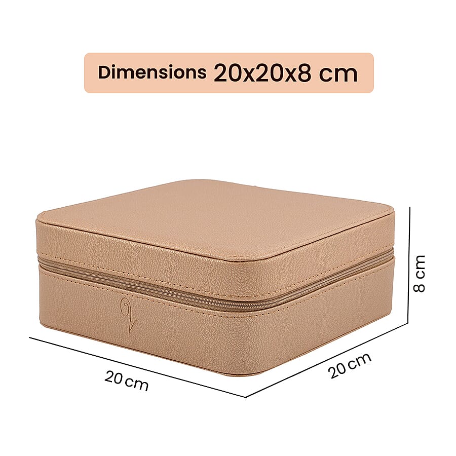 LUCYQ - Portable Large Jewellery Box with Zipper Closure (Size 20x20x8 Cm) - Gold & Grey