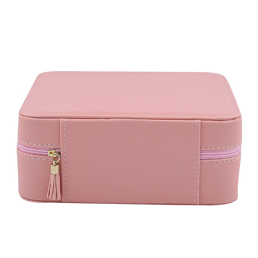 LUCYQ - Portable Large Jewellery Box with Zipper Closure (Size 20x20x8 Cm) - Pink & White