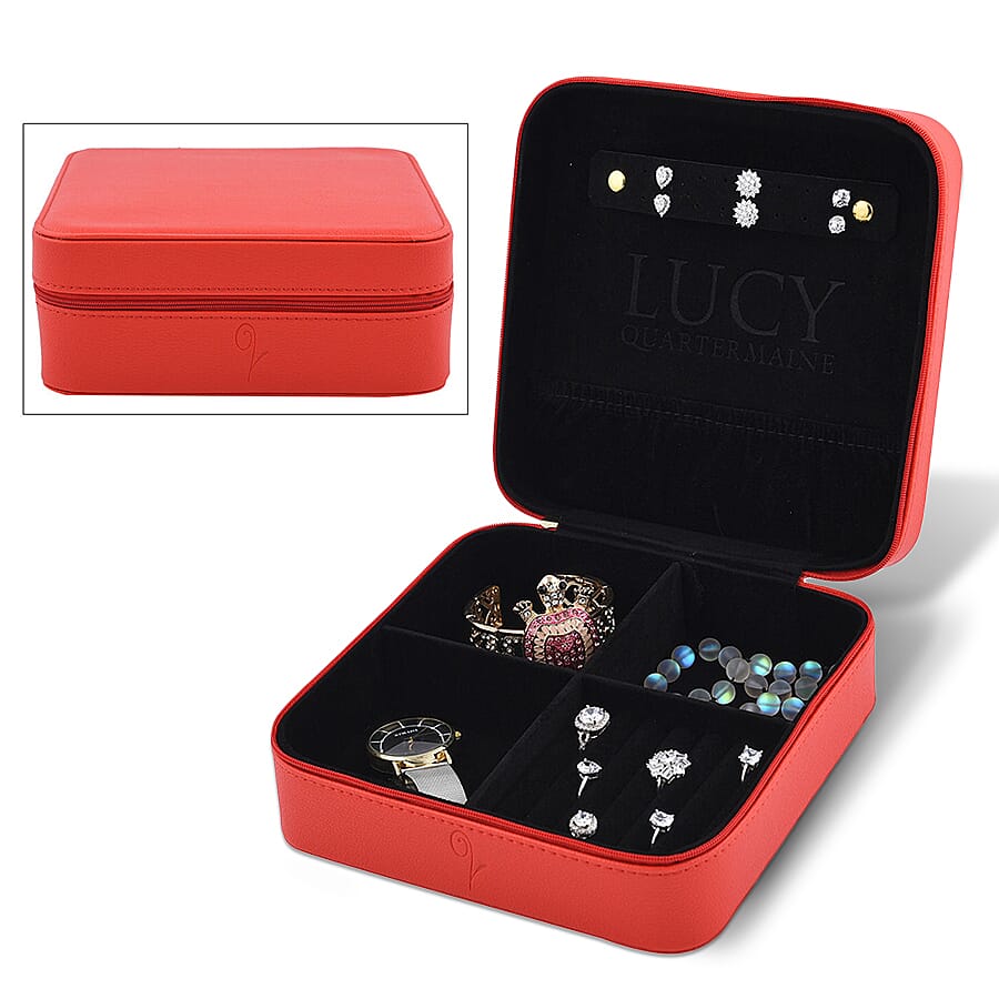 LucyQ - Portable Large Jewellery Box with Zipper Closure (Size 20x20x8 Cm) - Red