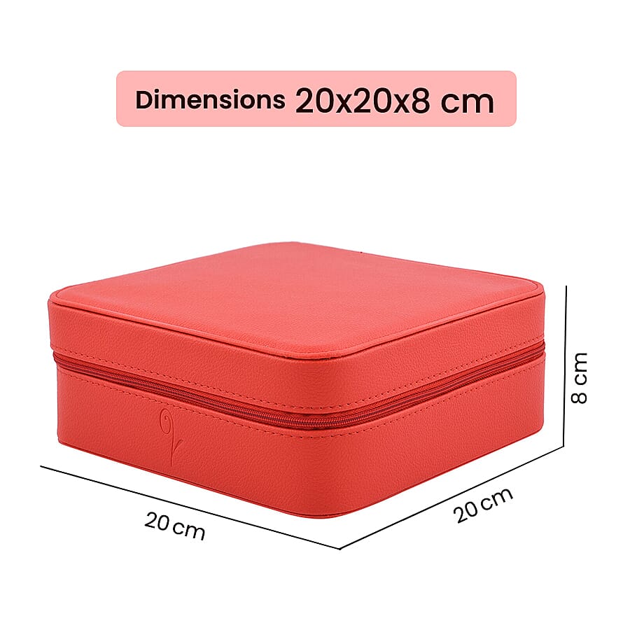 LucyQ - Portable Large Jewellery Box with Zipper Closure (Size 20x20x8 Cm) - Red