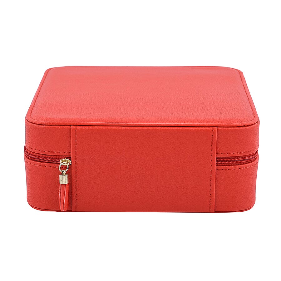 LucyQ - Portable Large Jewellery Box with Zipper Closure (Size 20x20x8 Cm) - Red