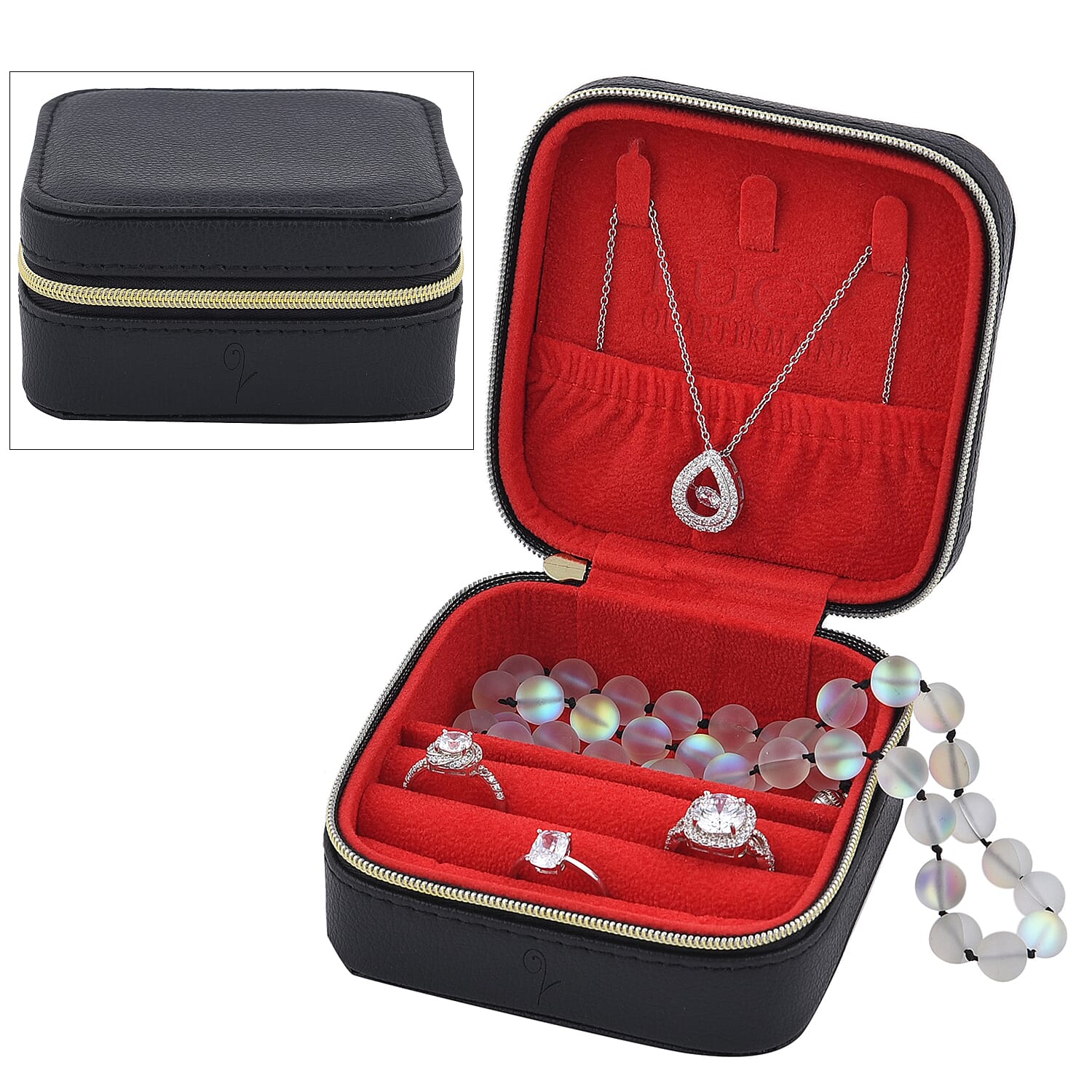 LUCYQ - Portable Small Jewellery Box with Zipper Closure - Black