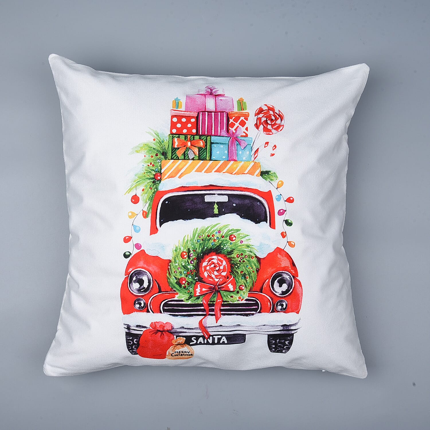 Christmas Theme LED Cushion Cover with Filling - White & Multi