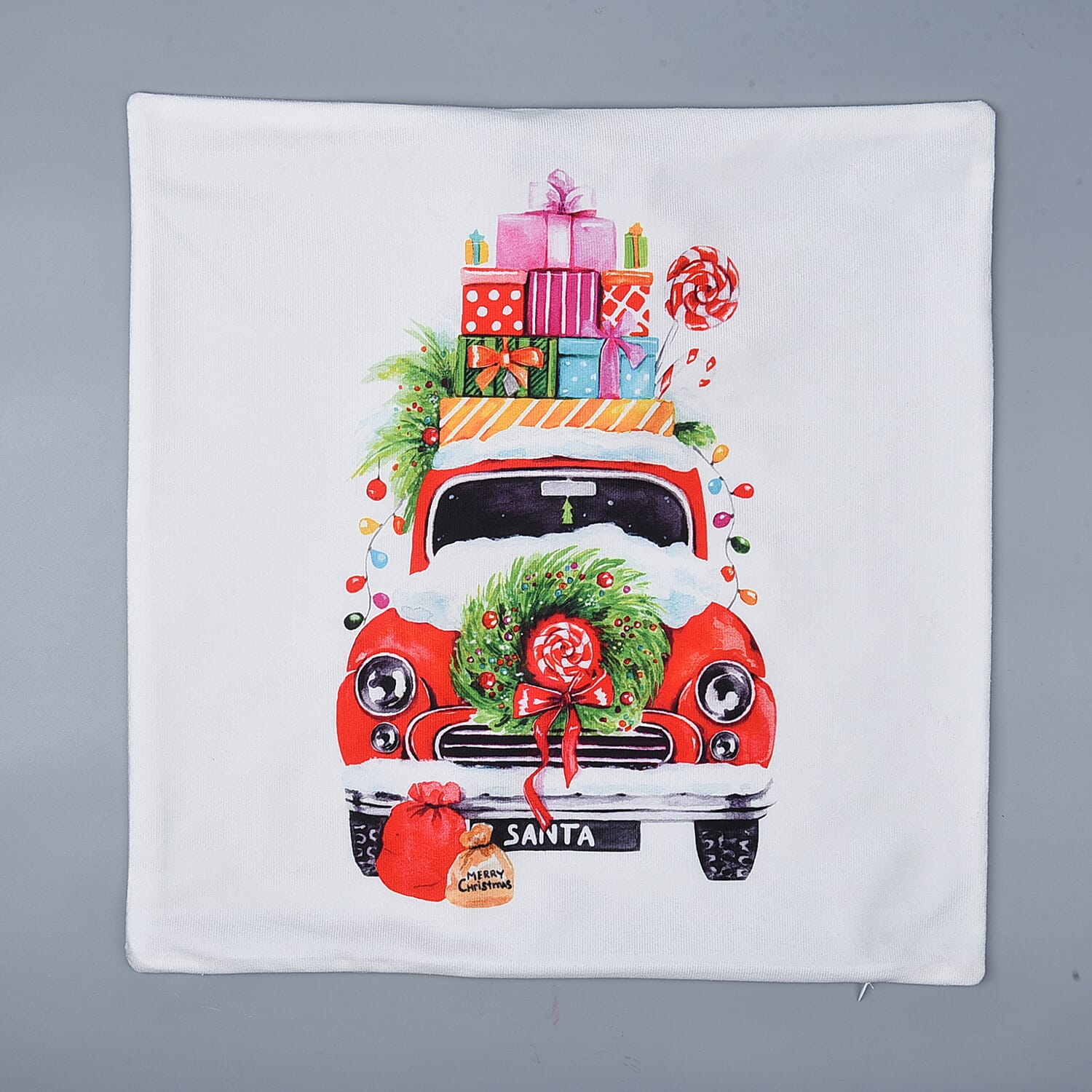 Christmas Theme LED Cushion Cover with Filling - White & Multi