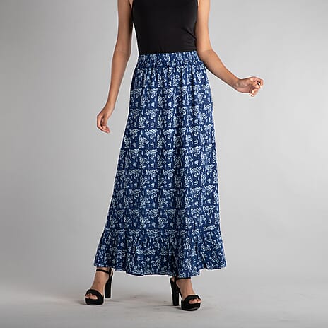 TAMSY 100% Viscose Skirt (Size 18, 96x93 Cm) - Navy Blue