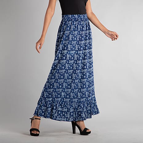 TAMSY 100% Viscose Skirt (Size 18, 96x93 Cm) - Navy Blue