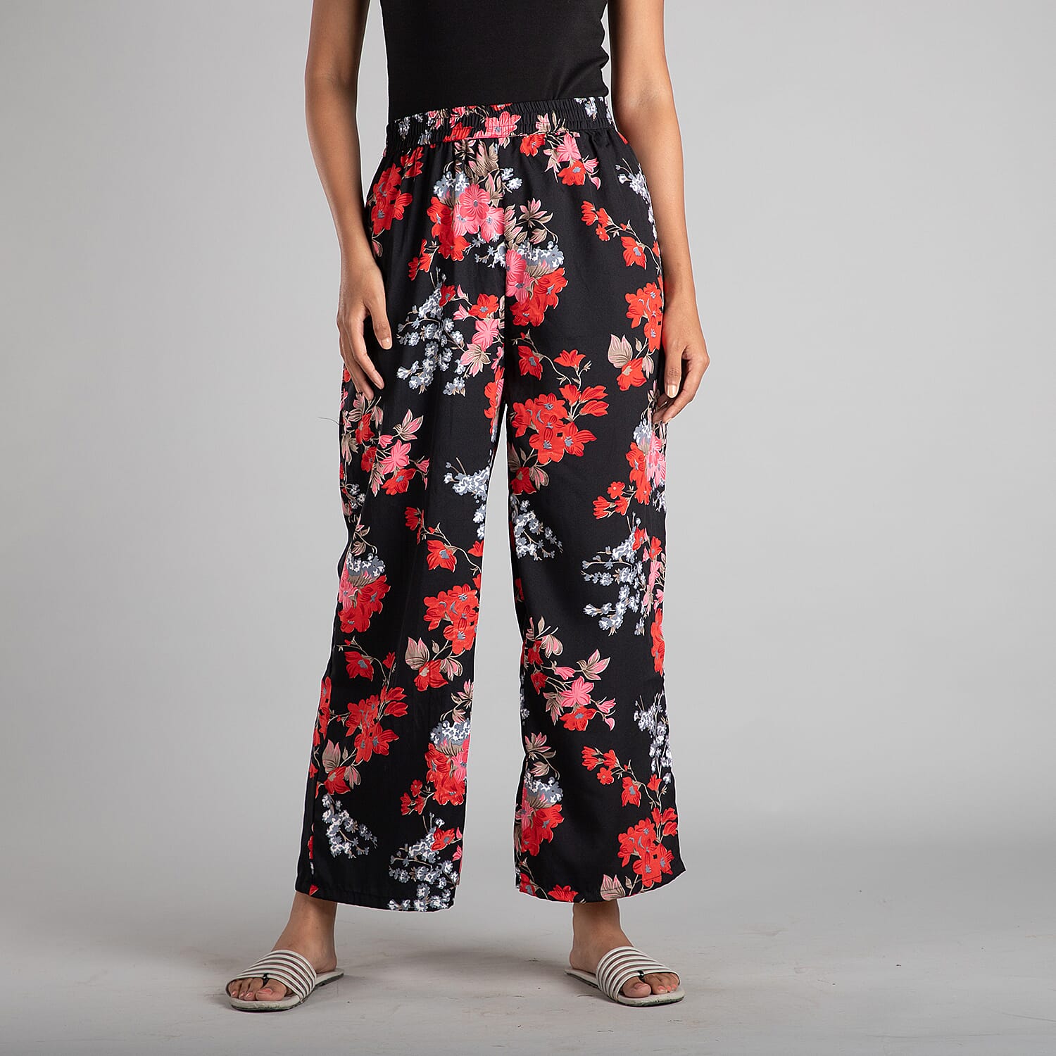 Plazzo polyester Colour Black With Red Print 