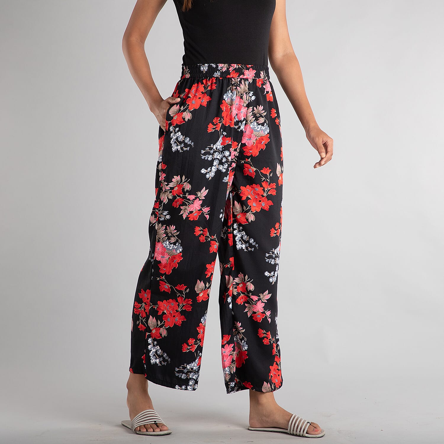 Plazzo polyester Colour Black With Red Print 