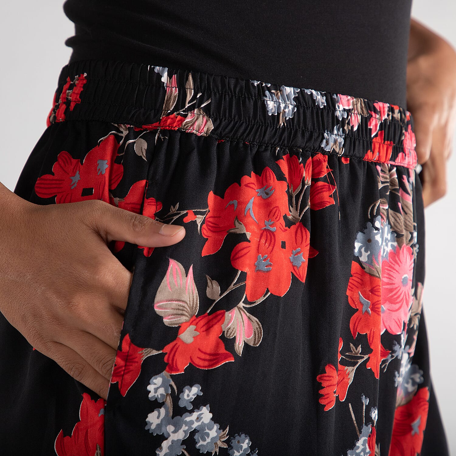 Plazzo polyester Colour Black With Red Print 