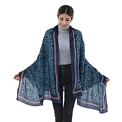 Viscose Printed Pattern Scarf - White and Blue