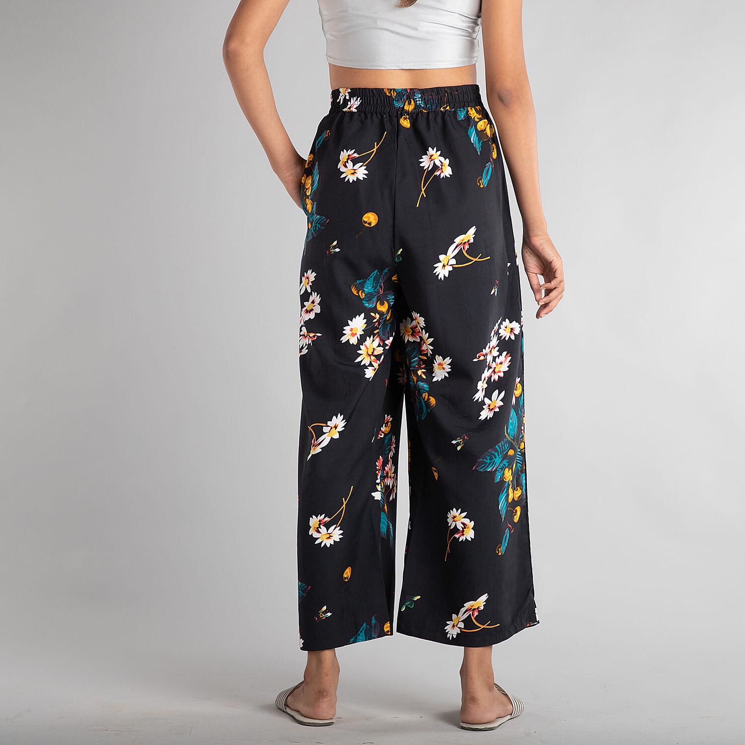 Plazzo polyester Colour Black With Red Print 