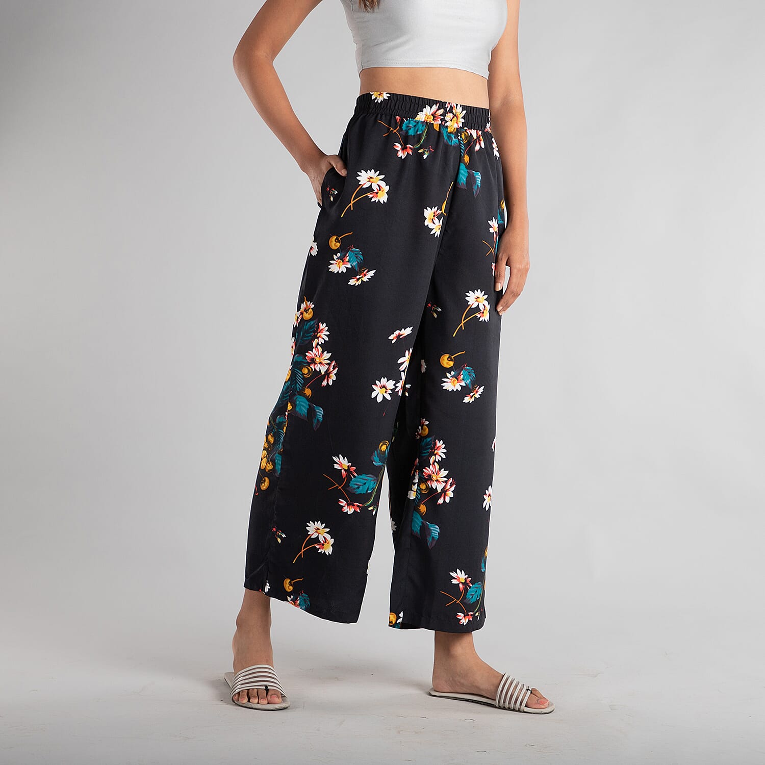 Plazzo polyester Colour Black With Red Print 