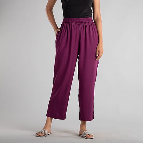 TAMSY 100% Viscose Solid Palazzo (Size-12) - Red