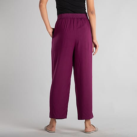 TAMSY 100% Viscose Solid Palazzo (Size-12) - Red